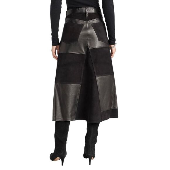 Re/Done Mid Rise Leather Patchwork Skirt Size 26 Black - Picture 2 of 6
